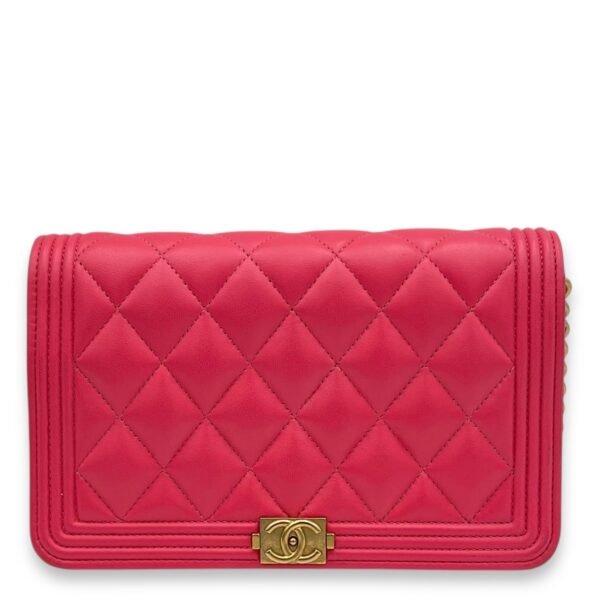 Boy Wallet On Chain Pink in Calfskin, Gold hardware