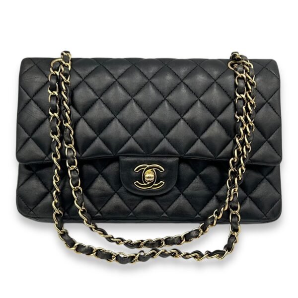 Classic Medium Black Shoulder Bag in Lambskin, Gold hardware - Image 11