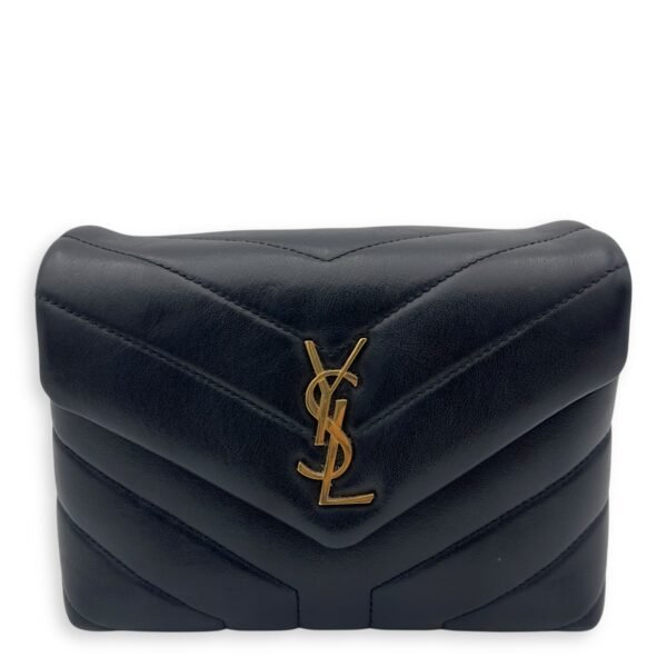 Loulou Toy Black Crossbody Bag in Calfskin, Gold hardware