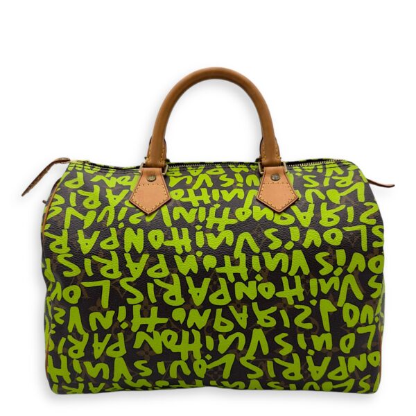 Stephen Sprouse Speedy 30 Green Top Handle Bag in Monogram Coated Canvas, Gold hardware