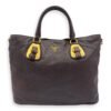 Logo Brown Top Handle Bag in Calfskin, Gold hardware