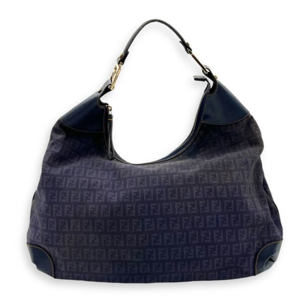 FF Zucca Shoulder Bag Blue in Jacquard, Gold hardware