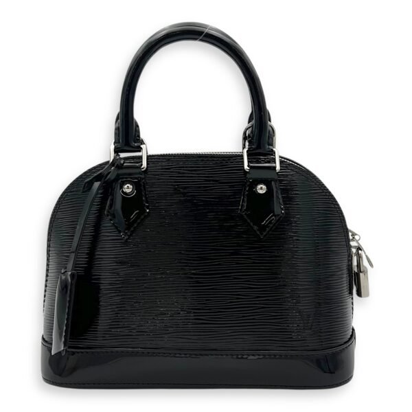 Alma Top Handle Bag BB Black in Patent Leather, Silver hardware