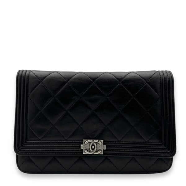 Boy Wallet On Chain Black in Lambskin, Ruthenium hardware
