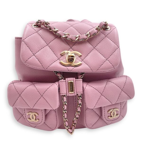 Duma Pink Backpack in Caviar leather, Light Gold hardware