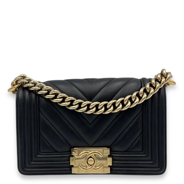 Boy Shoulder Bag Black in Calfskin, Gold hardware