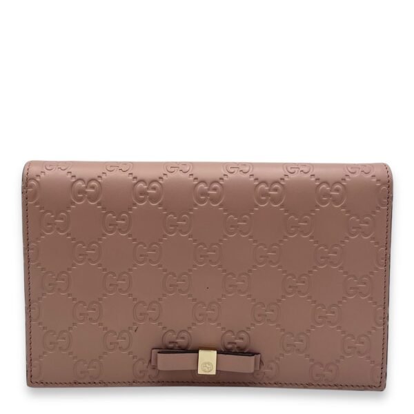 GG Bow Continental Pink Wallet On Chain in Guccissima Leather, Gold hardware