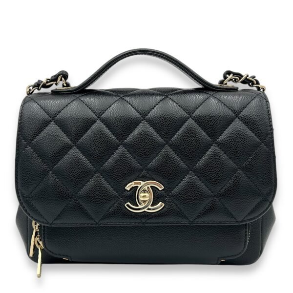 Business Affinity Medium Black Top Handle Bag in Caviar Leather, Gold hardware