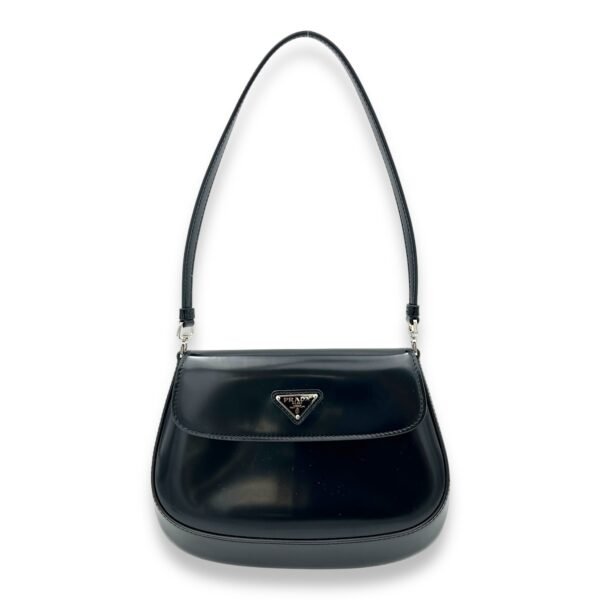 Cleo Shoulder Bag Black in Calfskin, Silver hardware