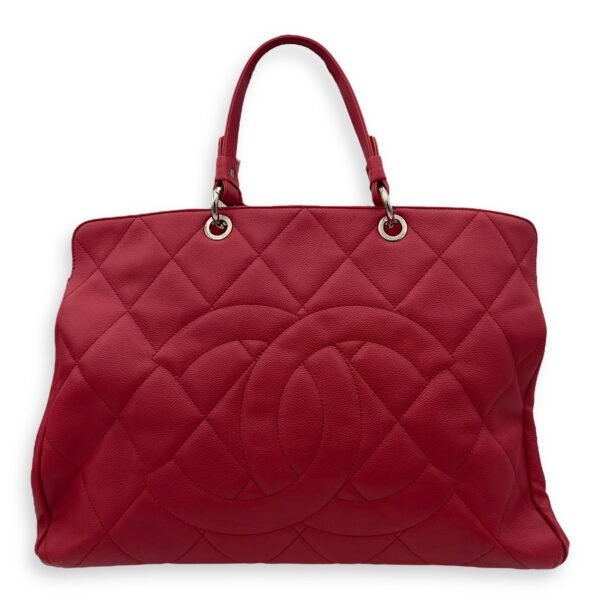 CC Tote Bag Red in Caviar Leather, Silver hardware