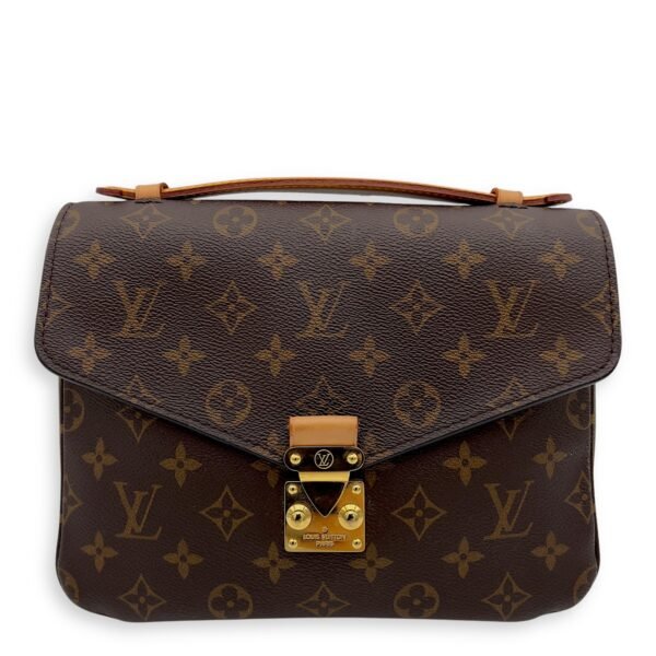 Metis Top Handle Bag Brown in Monogram Coated Canvas, Gold hardware