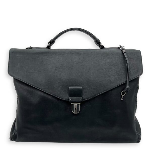 Flap Briefcase Black in Goat Leather, Ruthenium hardware