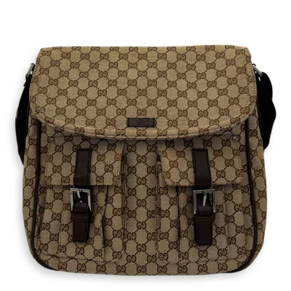 GG Canvas Brown Messenger in Jacquard, Silver hardware