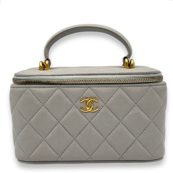 CC Vanity Bag Grey in Lambskin, Gold hardware