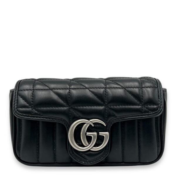 GG Marmont Super Mini Black Shoulder Bag in Calfskin, Silver hardware