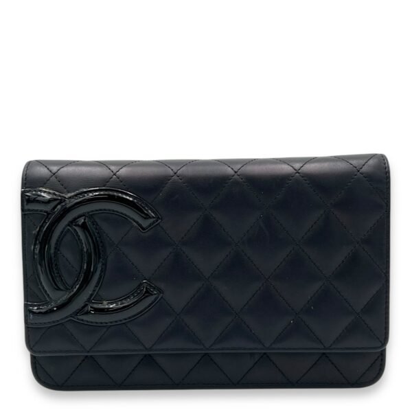 Cambon Wallet On Chain Black in Lambskin, Silver hardware