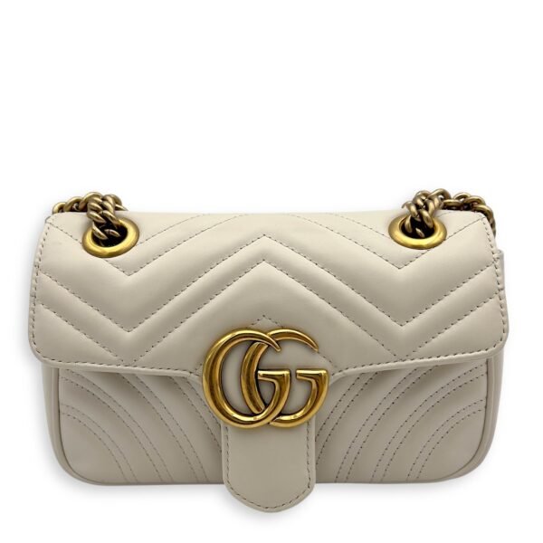 GG Marmont Shoulder Bag Mini White in Calfskin, Gold hardware