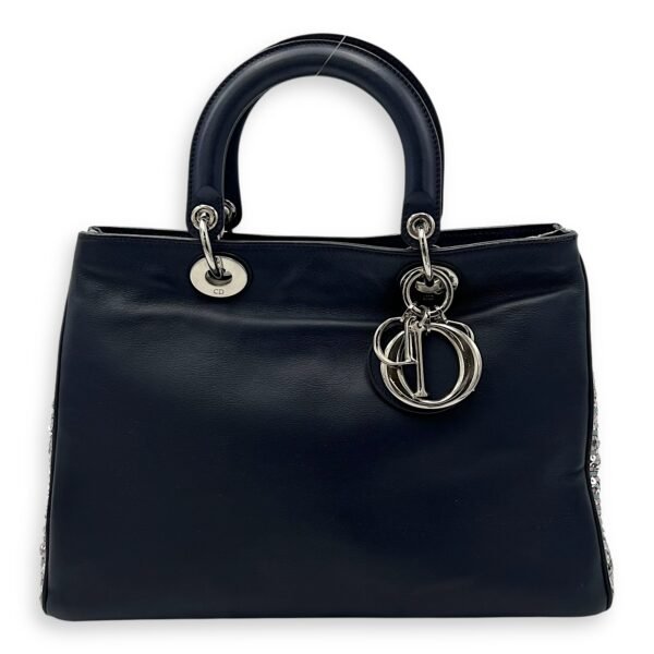 Diorissimo Blue Top Handle Bag in Calfskin, Silver hardware