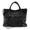 Metallic Edge Velo Black Top Handle Bag in Goat Leather, Silver hardware