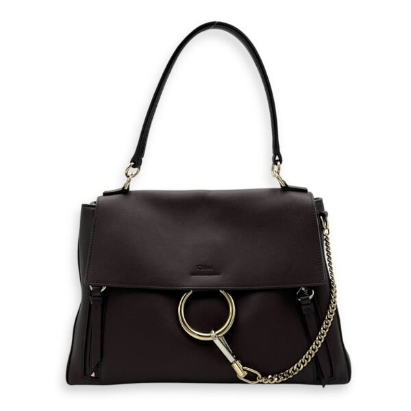 Faye Shoulder Bag Brown in Calfskin, Gold hardware