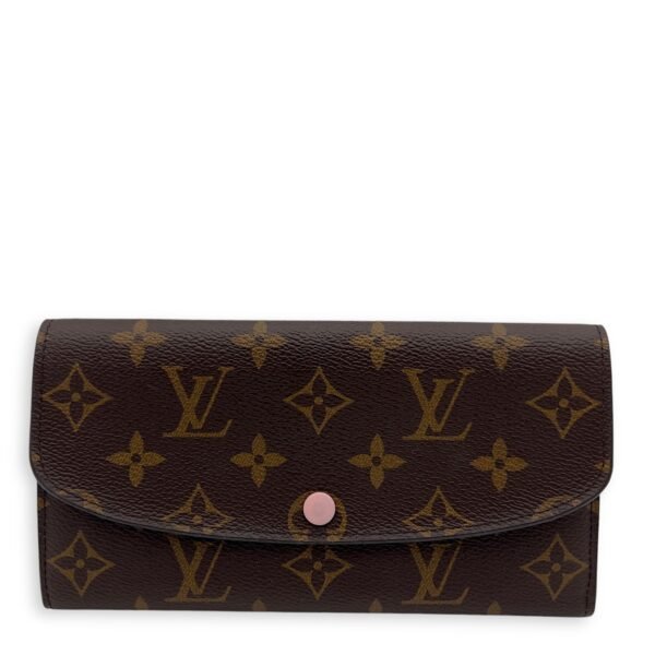 Emilie Long Brown Wallet in Monogram Coated Canvas, Gold hardware