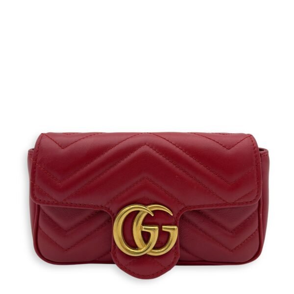 GG Marmont Crossbody Bag Mini Red in Calfskin, Gold hardware