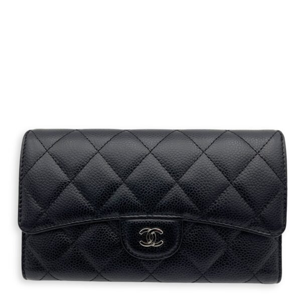 Classic Black Wallet in Caviar Leather, Silver hardware