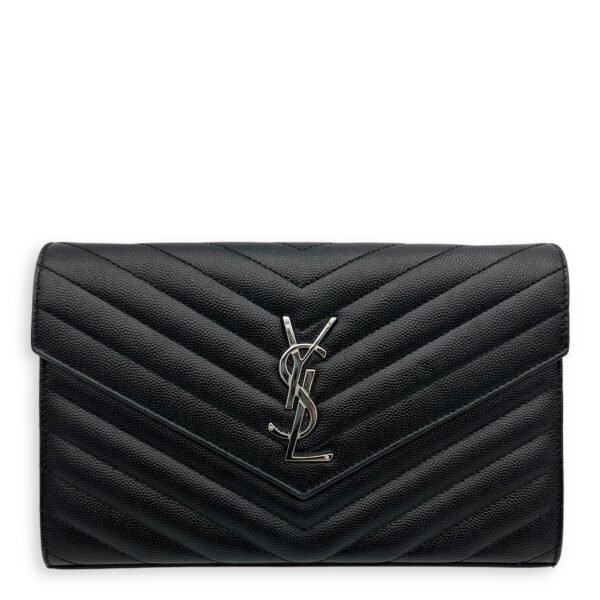 Cassandre Wallet On Chain Black in Caviar Leather, Silver hardware