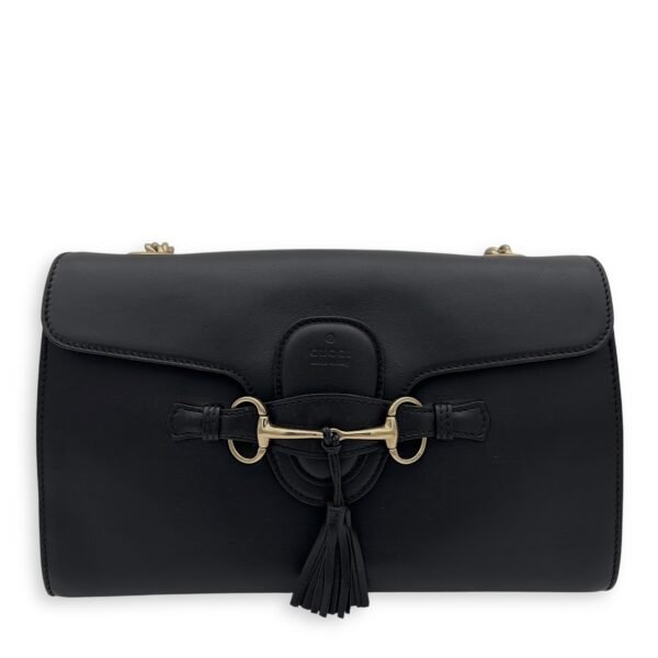 Horsebit 1955 Shoulder Bag Black in Calfskin, Gold hardware