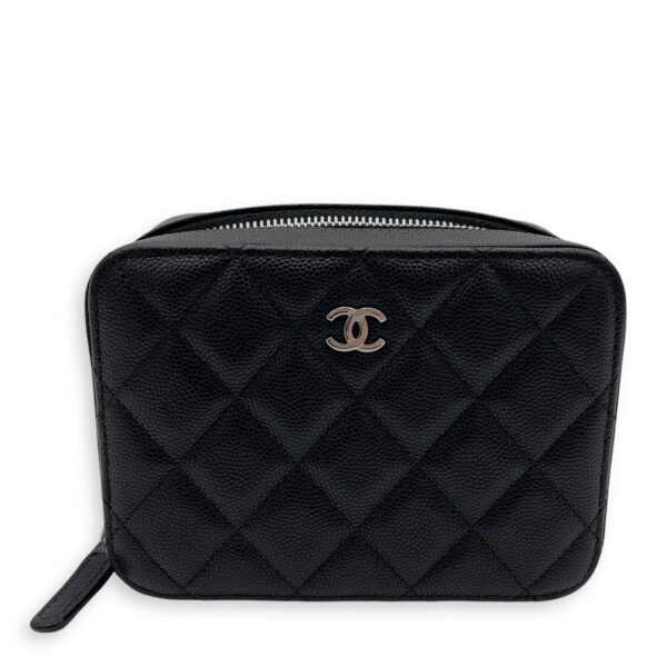 CC Camera Black Crossbody Bag in Caviar Leather, Silver hardware