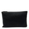Intrecciato Pouch Black in Lambskin, Ruthenium hardware