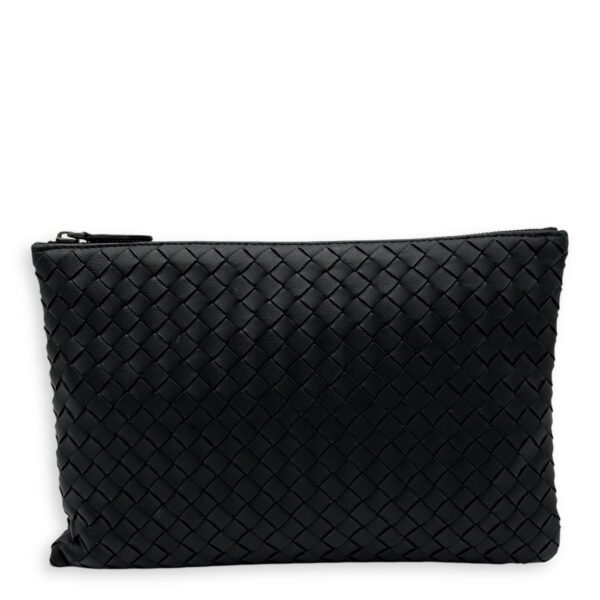 Intrecciato Pouch Black in Lambskin, Ruthenium hardware