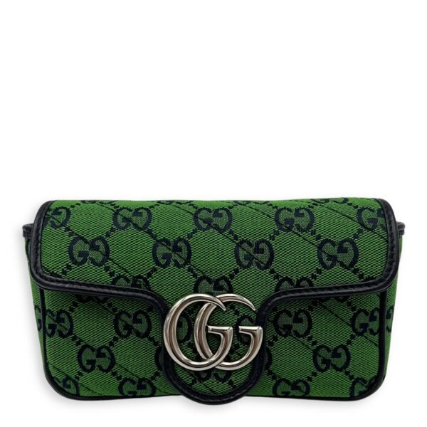 GG Marmont Super Mini Green Crossbody Bag in Canvas, Silver hardware