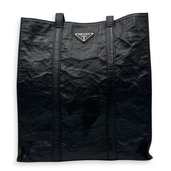 Antique Logo Small Black Tote Bag in Nappa Leather, Silver hardware
