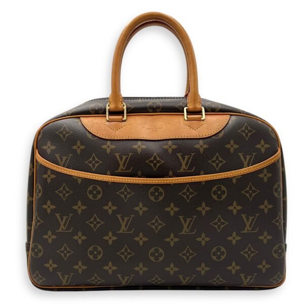 Deauville MM Brown Top Handle Bag in Monogram Coated Canvas, Gold hardware