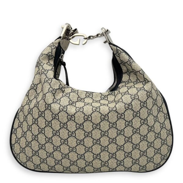 Attache Shoulder Bag Blue in Coated Canvas, Silver hardware