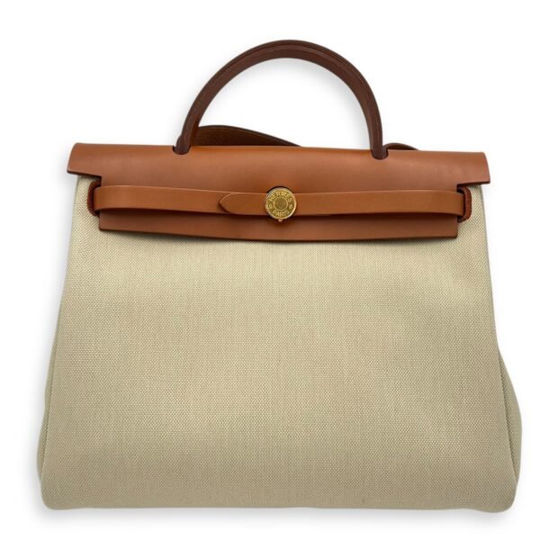 Herbag 31 Beton Top Handle Bag in Canvas, Gold hardware