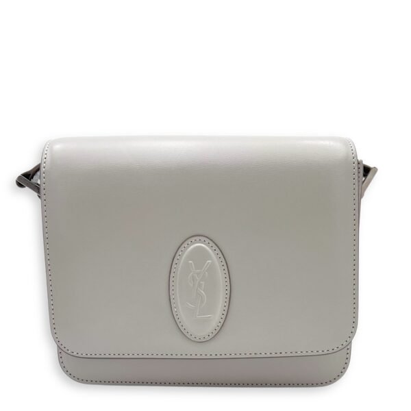 Le 61 Saddle Grey Shoulder Bag in Calfskin, Silver hardware