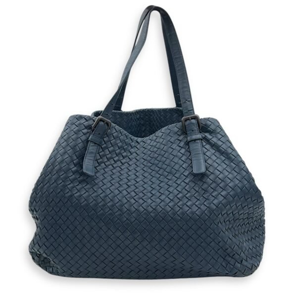 Intrecciato Shoulder Bag Blue in Lambskin, Ruthenium hardware
