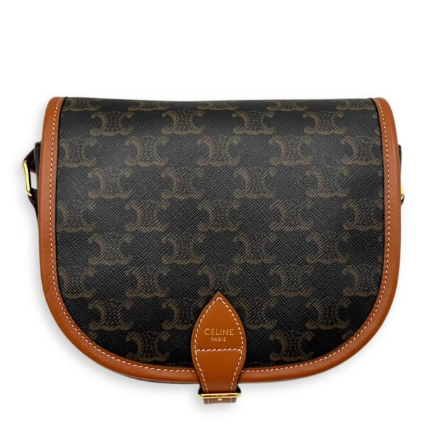 Folco Shoulder Bag Brown in Coated Canvas, Gold hardware