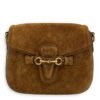 Lady Web Brown Shoulder Bag in Suede Leather, Gold hardware