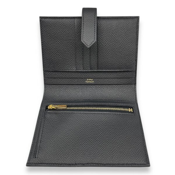 Bearn Compact Black Wallet in Epsom, Gold hardware - Image 3
