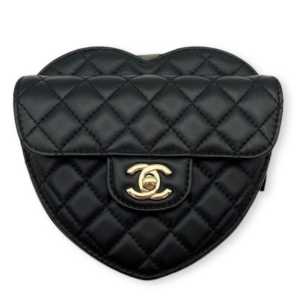 Heart Medium Black Crossbody Bag in Lambskin, Gold hardware
