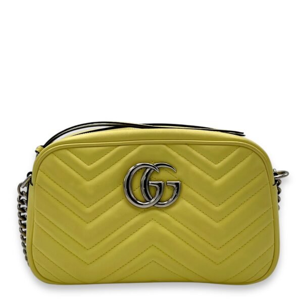 GG Marmont Crossbody Bag Medium Yellow in Calfskin, Silver hardware
