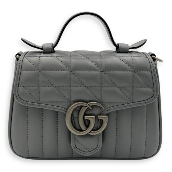 Marmont Top Handle Bag Blue in Calfskin, Gunmetal hardware
