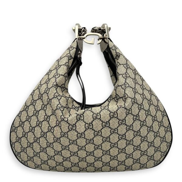 Attache Brown Shoulder Bag in Monogram Coated Canvas, Silver hardware