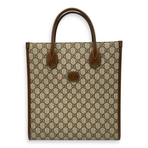 GG Supreme Tote Bag Brown in Monogram Coated Canvas, Gold hardware