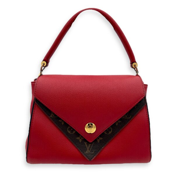 Double V Top Handle Bag Red in Calfskin, Gold hardware