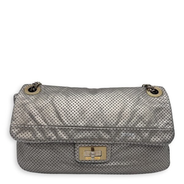 2.55 Silver Shoulder Bag in Perforated Calfskin, Mixed hardware