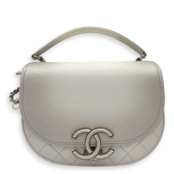 Coco Curve Top Handle Bag White in Caviar Leather, Silver hardware